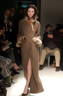 高定秀场同款 优雅老钱风女 进口咖色羊毛大衣拼皮草呢外套冬超长款