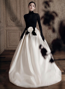 高定【古力娜扎】明星同款一整套礼服缎面生日宴会主持人走秀礼服