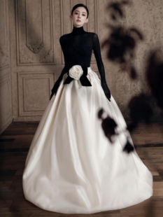 高定【古力娜扎】明星同款一整套礼服缎面生日宴会主持人走秀礼服