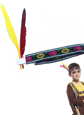 COS舞会道具万圣节化装舞会印第安羽毛头饰彩色印第安头箍