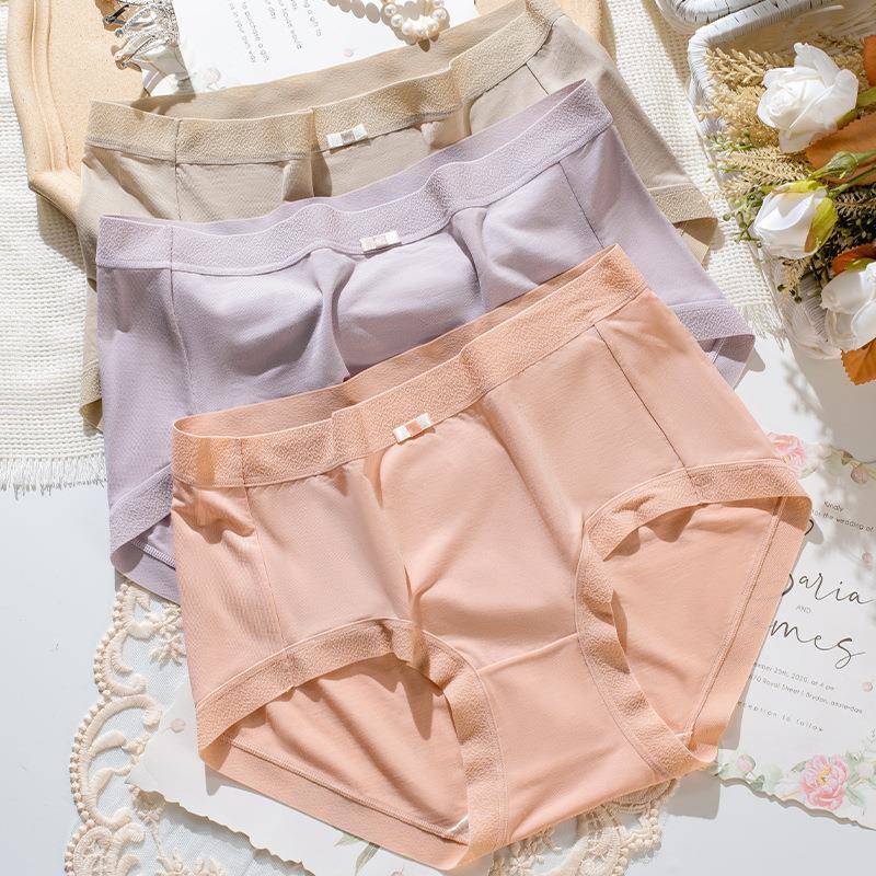 80S莫代尔女士内裤7A抗菌中腰透气桑蚕丝抑菌女士三角裤工厂