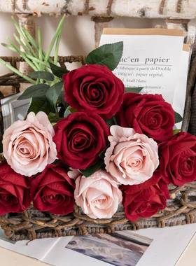 仿真花 婚庆用品绒布玫瑰花仿真植物婚假花家居装饰工艺品MW03332