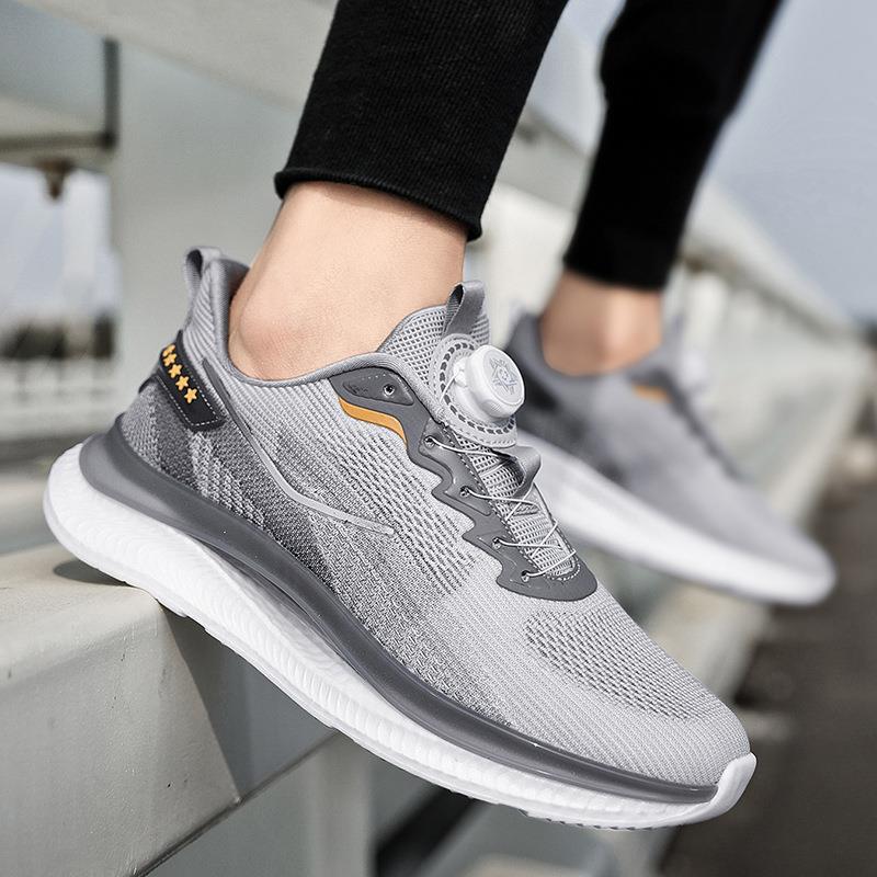 特大码情侣飞织运动鞋夏季鱼丝网面鞋男女旋转扣缓震跑步鞋现货