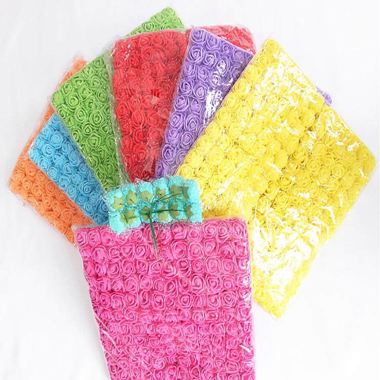 仿真花头PE2.5公分加纱泡沫花小玫瑰花糖盒配件仿真花环材料