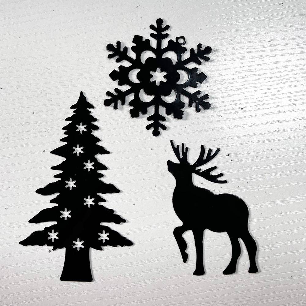 圣诞铁艺装饰品 轻薄圣诞树 雪花 麋鹿造型铁片氛围挂饰