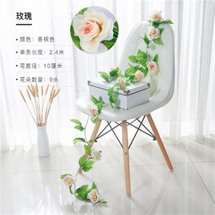 复古小玫瑰壁挂花管道遮挡装 仿真玫瑰花藤条假花藤蔓绢花欧式 饰批