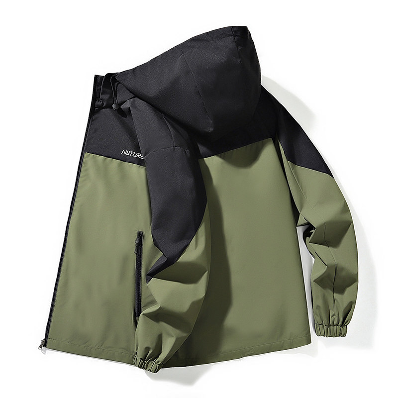 春秋新款夹克男士韩版连帽外套潮流百搭休闲户外冲锋衣防风登山服