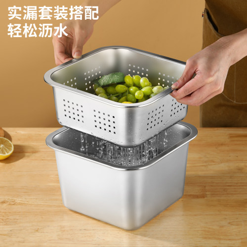 特厚不锈钢平底方盆正方形带盖