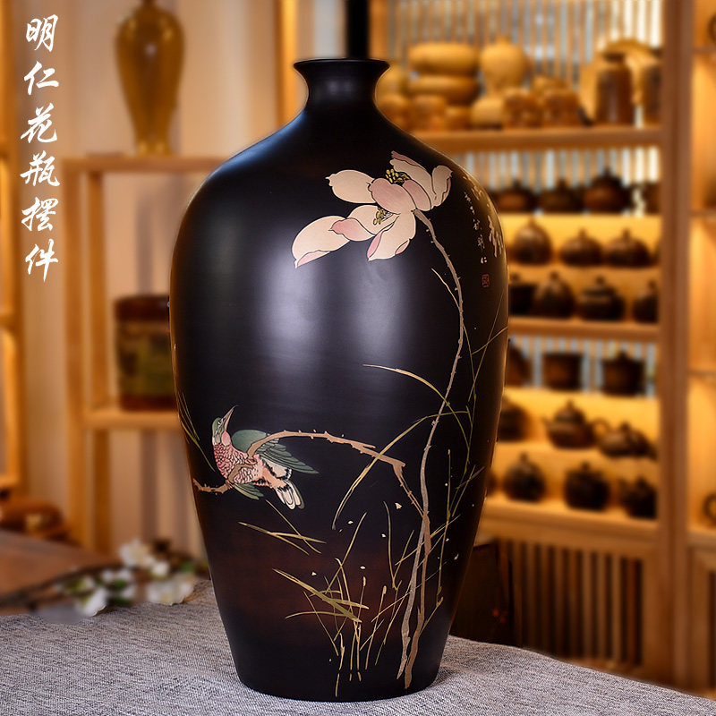 建水紫陶花瓶仁烨堂明仁中式居家装饰品中号花器陶瓷干花落地摆件