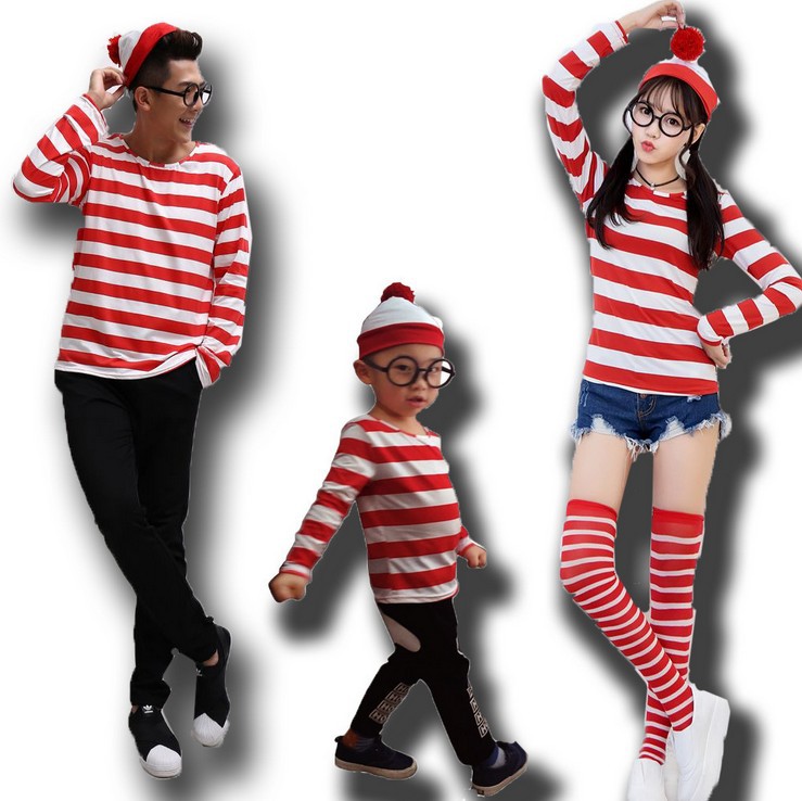 聪明的沃里 Where's Wally 英国动漫人物cosplay服 万圣节亲子装