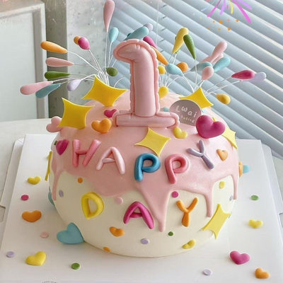 彩色礼花火生日蛋糕装饰