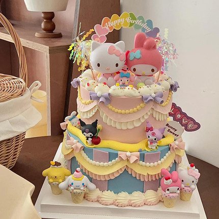 kt猫蛋糕装饰美乐蒂公仔摆件女孩小仙女生日甜品台烘焙插件配件