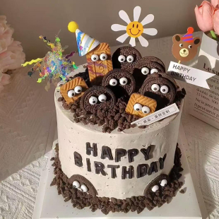 眼睛蛋糕装饰摆件黑色饼干网红创意小怪兽眼珠糖生日烘焙甜品点缀