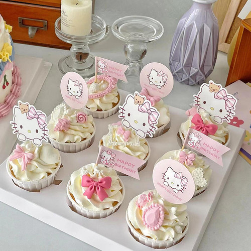女孩KT猫主题蛋糕装饰甜品台插件