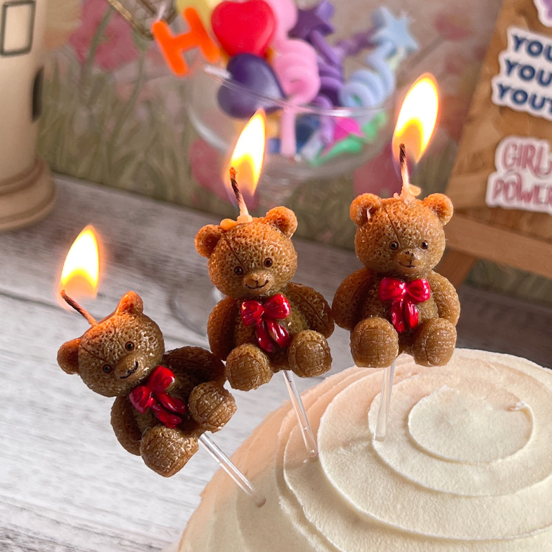 韩国ins风毛线小熊蜡烛 可爱蝴蝶结毛绒小小熊生日蜡烛蛋糕插件