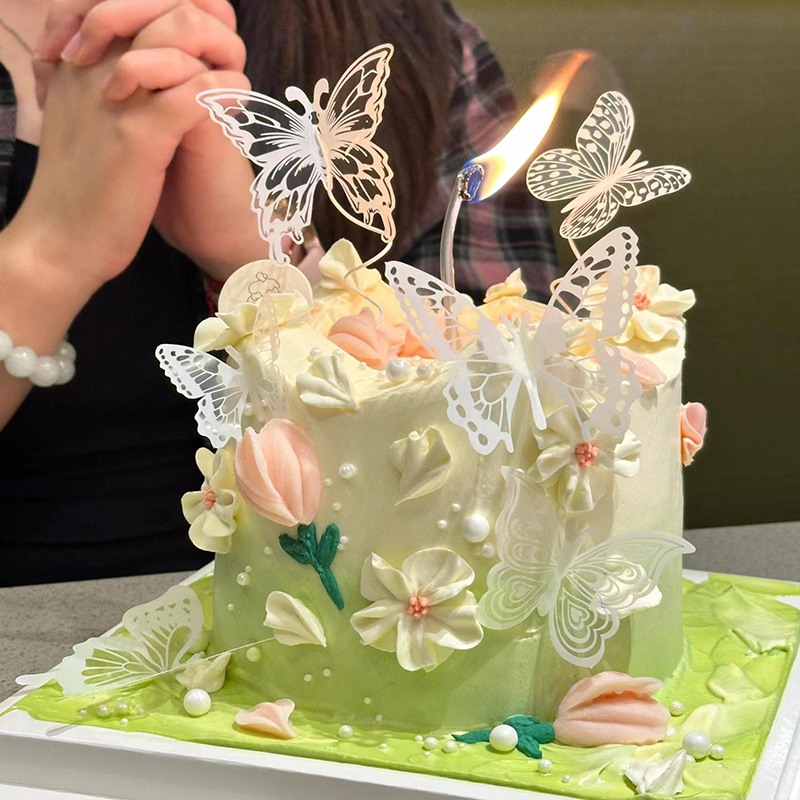 蝴蝶蛋糕装饰插件摆件仙女生日