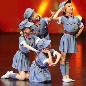 小红军儿童表演服装红歌小八路军衣服闪闪红星舞蹈套装女幼儿弹力