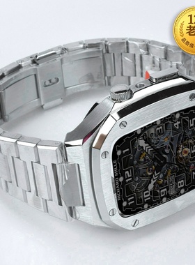 星图适用iwatch12345679se8改装橡树一体保护套手表表带applewatch45mm44不锈钢金属蝴蝶扣男ap潮个性ultra