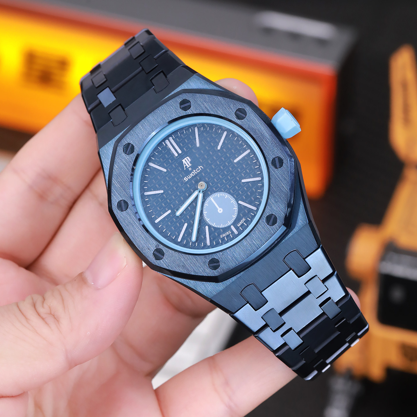 星图适用royal pop螺丝固定全包不锈钢表圈金属蝴蝶扣手表带改装壳swatch&ap联名款硅胶3/12点表冠保护套智能