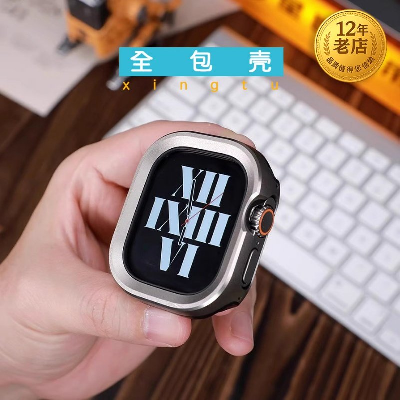 星图ultra49mm铝合金钛苹果手表金属全包保护壳硅胶套背面包裹11iwatch5678防摔磕碰花s46个性表带45蝴蝶扣10