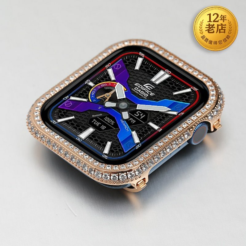 星图适用苹果手表镶钻壳Apple Watch123456se978s10/11代iwatch保护套边框外壳38/42/40/44mm金属不顶膜钻