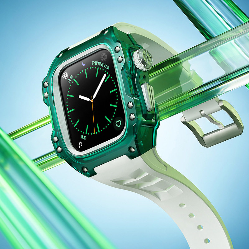 星图适用AppleWatch手表透明壳套一体S8S9/765表带改装保护壳套