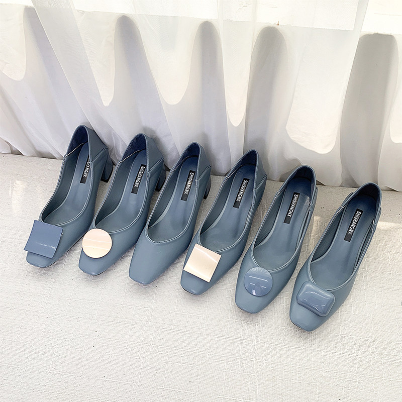 複古風 金屬圓扣方頭淺口平底單鞋粗跟氣質OL舒適中跟仙女鞋女鞋在類目 女鞋, 低幫鞋中 - 來自Buy2taobao.com提供專業的淘寶代購服務