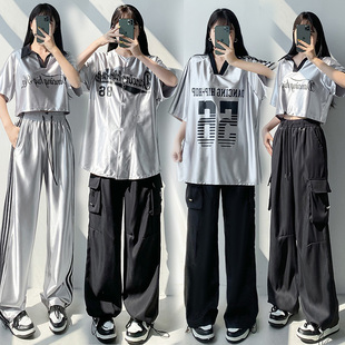 kpop女团演出打歌服穿搭银色表演啦啦队jazz爵士舞男女嘻哈街舞服