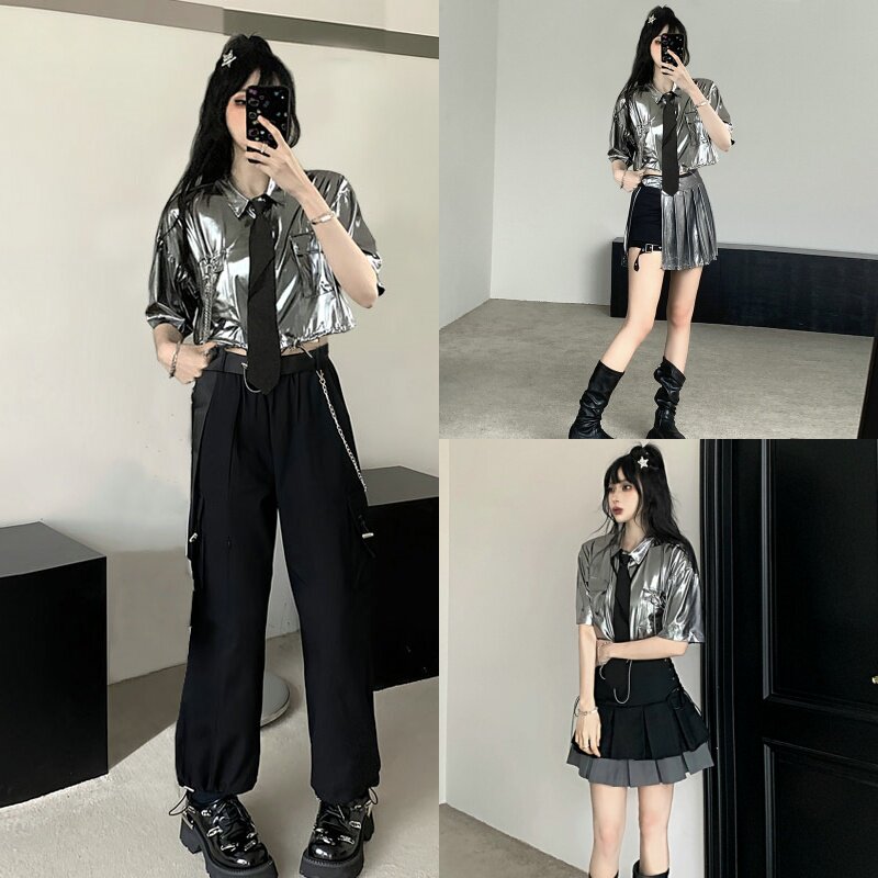 啦啦操拉拉队演出服爵士舞蹈服装女成人现代街舞嘻哈亮面舞台装潮