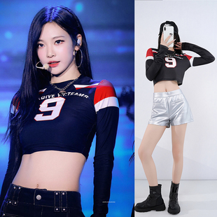 espa宁艺卓同款duckdive复古机车长袖T恤女kpop女团舞台演出服