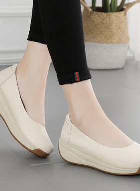 妈妈鞋皮鞋真皮软底软面舒适女鞋头层牛皮坡跟羊皮圆头洞洞鞋单鞋