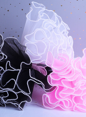 教师节韩式珍珠波浪纱花艺褶皱鲜花包装纱浪花网纱玫瑰花束材料