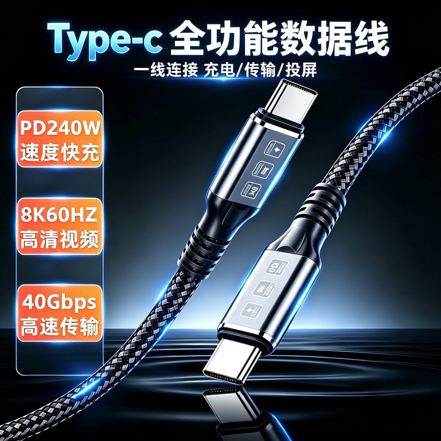 双头Typec数据线USB3.2Gen2全功能40Gbps传输弯头ctoc连接硬盘盒PD240W快充8K视频一线通适用苹果笔记本电脑