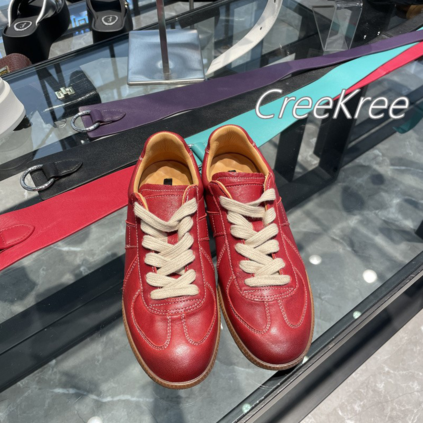 德训鞋经典新款四季单鞋水洗牛皮复古休闲真皮运动女内增高5cm