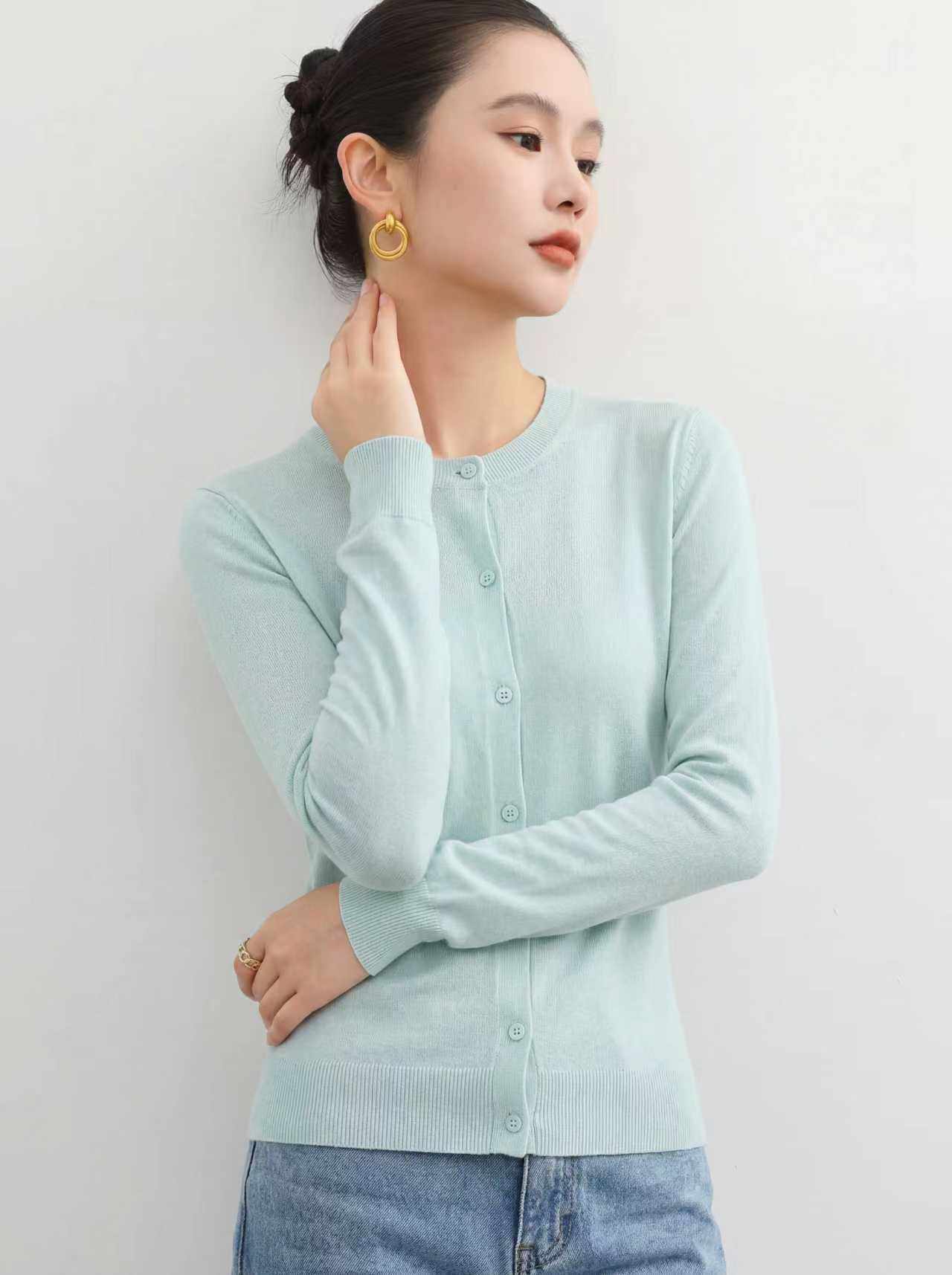 钻石版!德国扬子纱系列圆领开衫外套女春夏外搭羊毛针织衫长袖