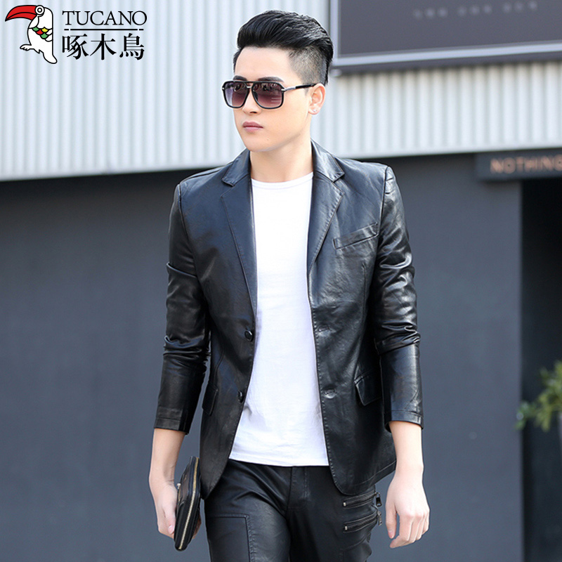 Woodpecker genuine leather leather clothing man Self cultivation Korean Edition Trend handsome Motorcycle suit leather jacket tailored collar coat Autumnin the Men's clothing, Leather clothing  category - from Buy2taobao.com to provide professional Taobao agent buy service