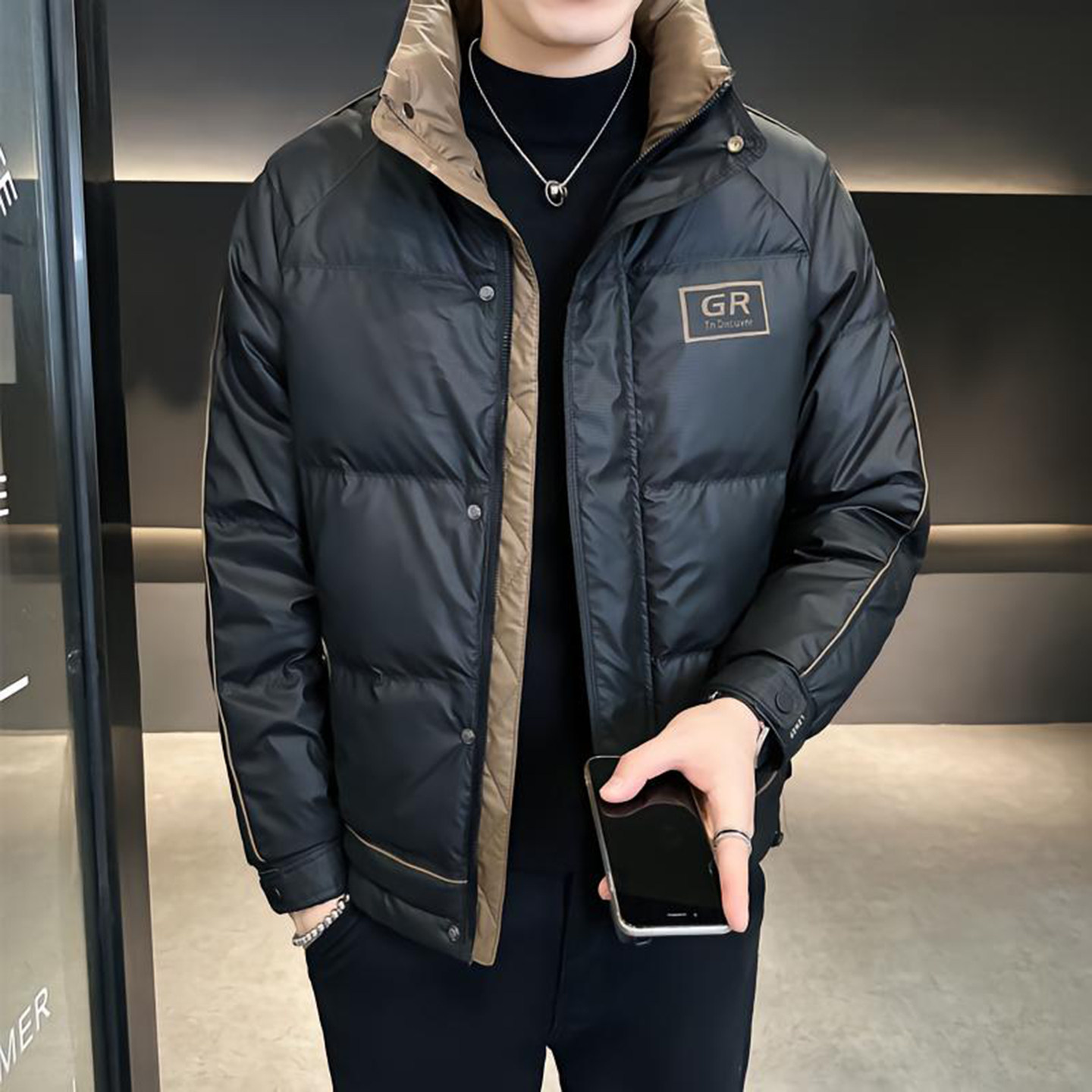 雪溪甄选男装高端进口防寒服加棉加厚外套立领保暖羽绒服男士棉衣
