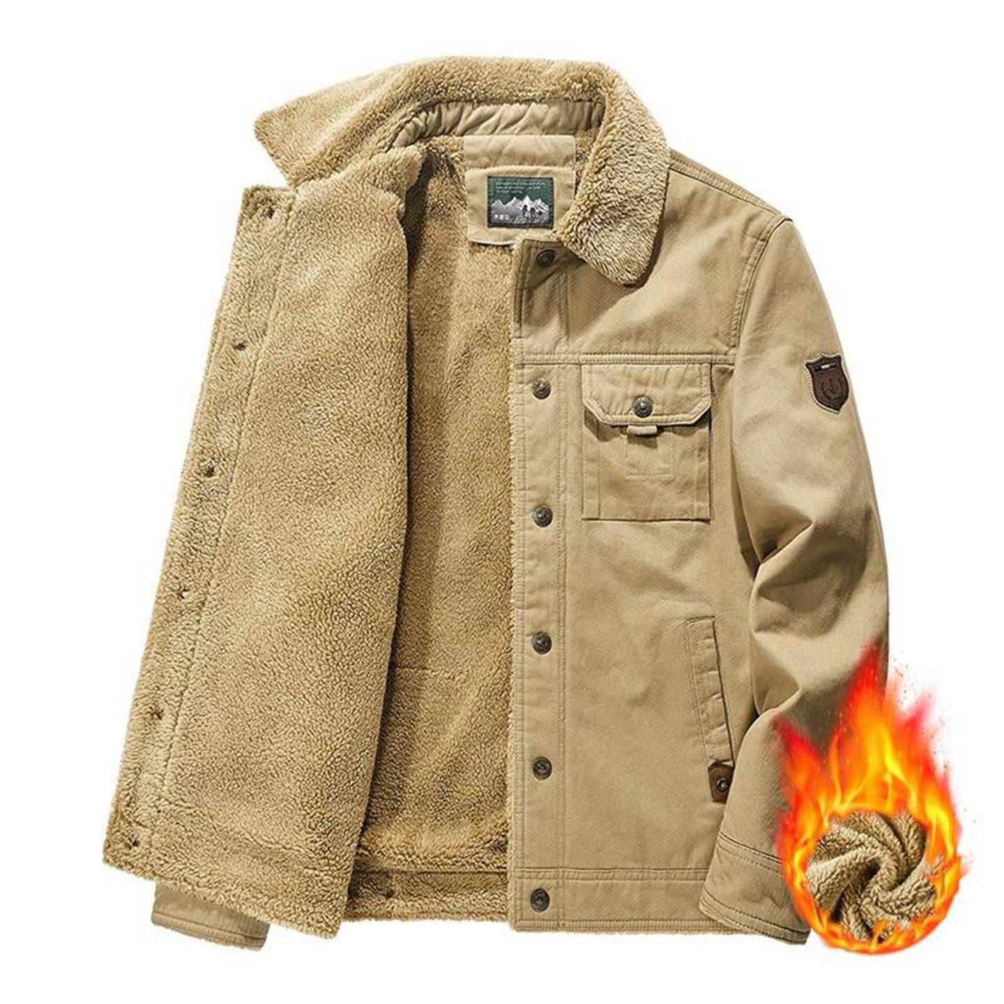 华禹精选好物工装外套总裁同款翻领棉服加绒加厚冬季棉衣男士上衣