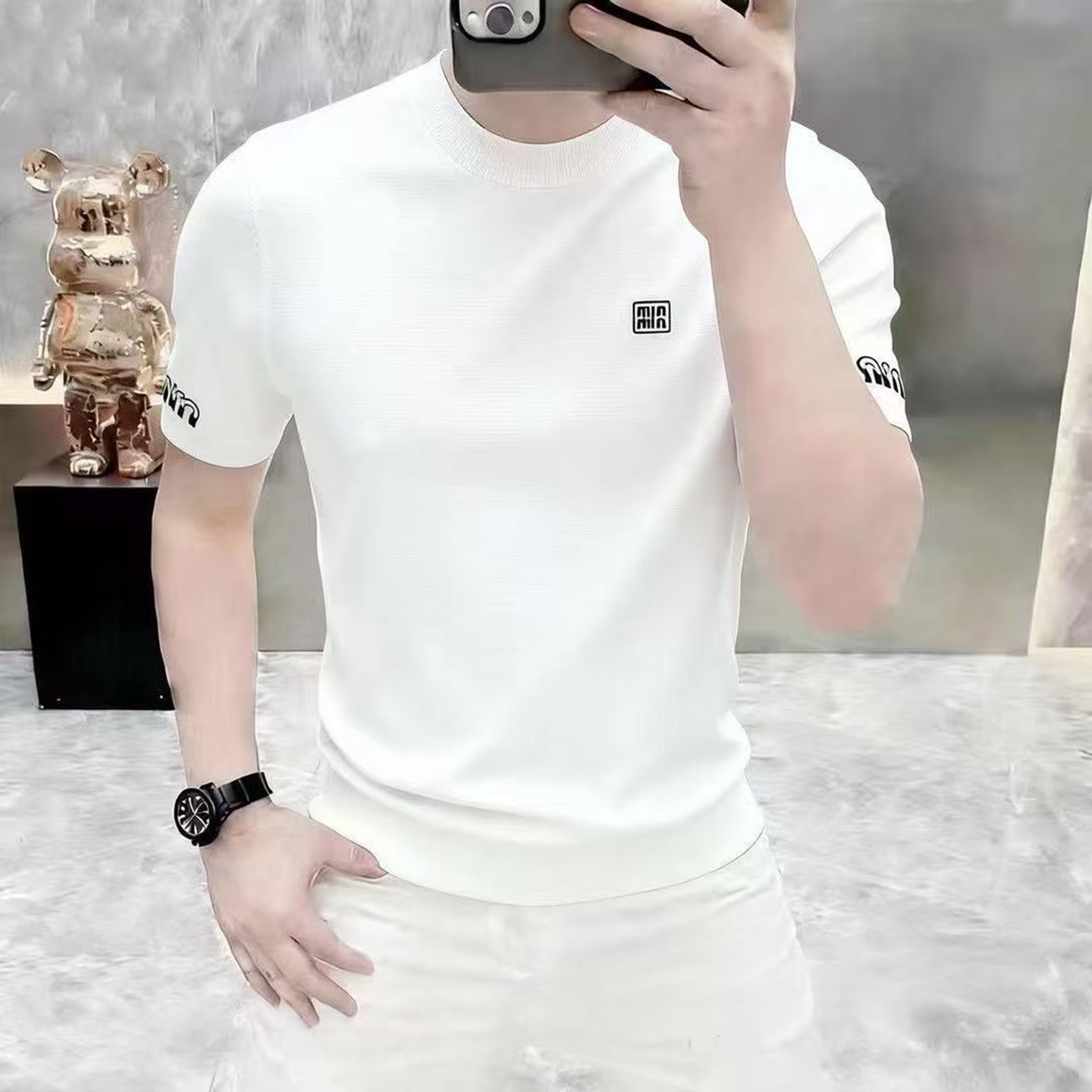 玟若男装2026新款短袖皮卡尔修身T恤夏季男士半袖纯棉打底上衣潮