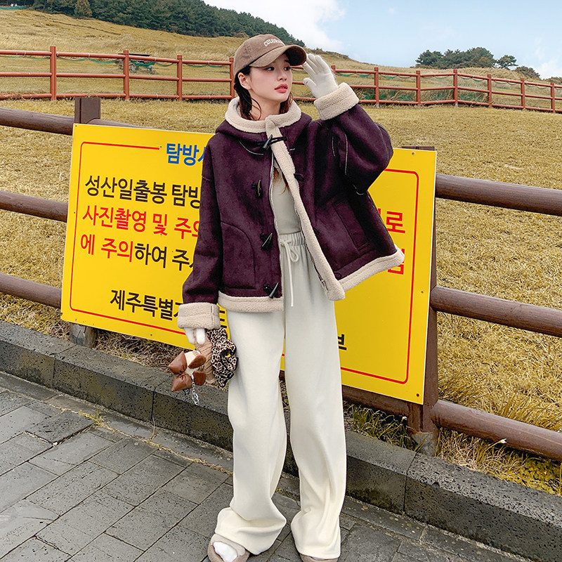 【大货】冬装2D033-Y099-P195-K288加厚连帽紫色羊羔毛外套,女装棉衣/棉服,2D033
