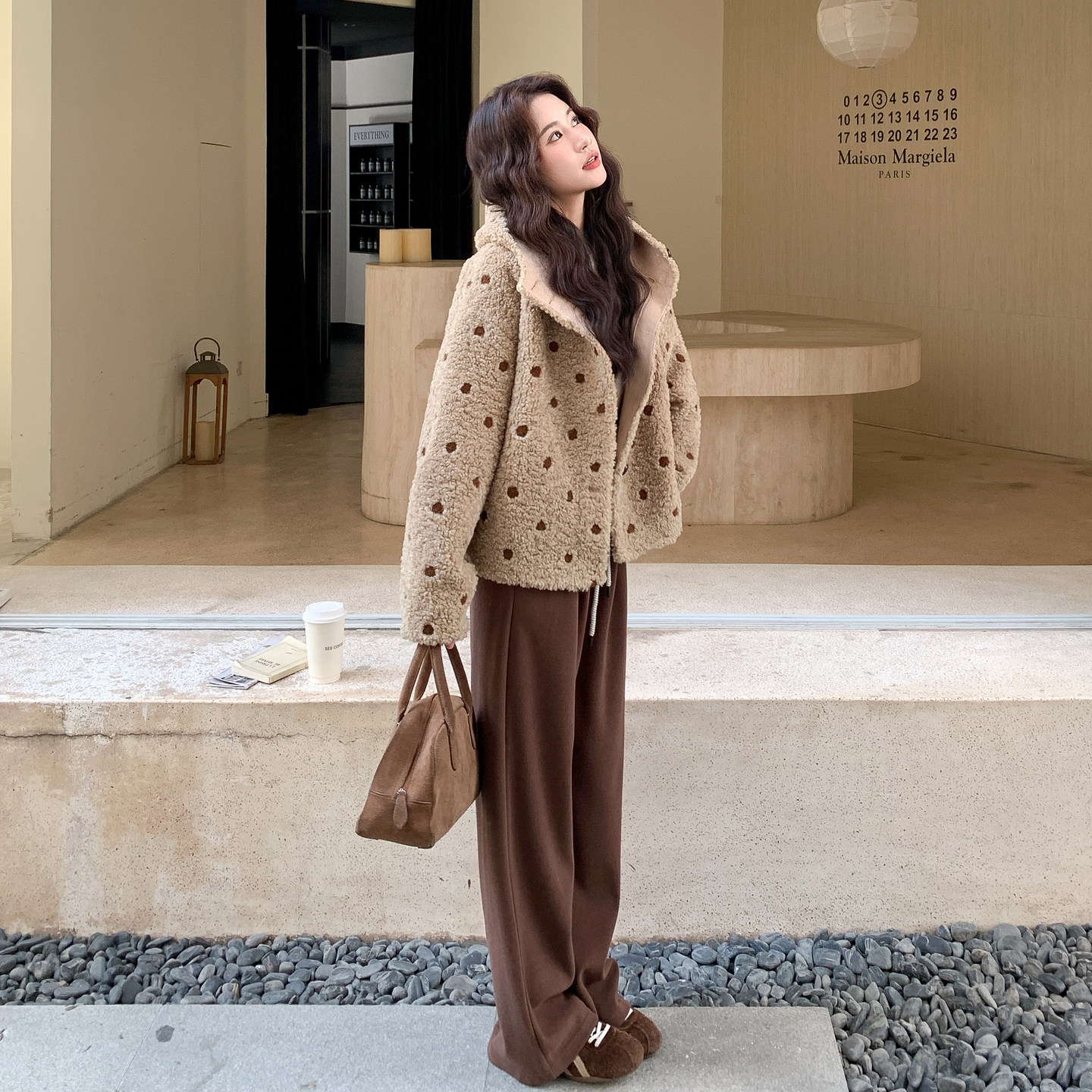 【】新品2D033-Y908-P205-K308波点连帽羊羔毛外套,女装棉衣/棉服,2D033