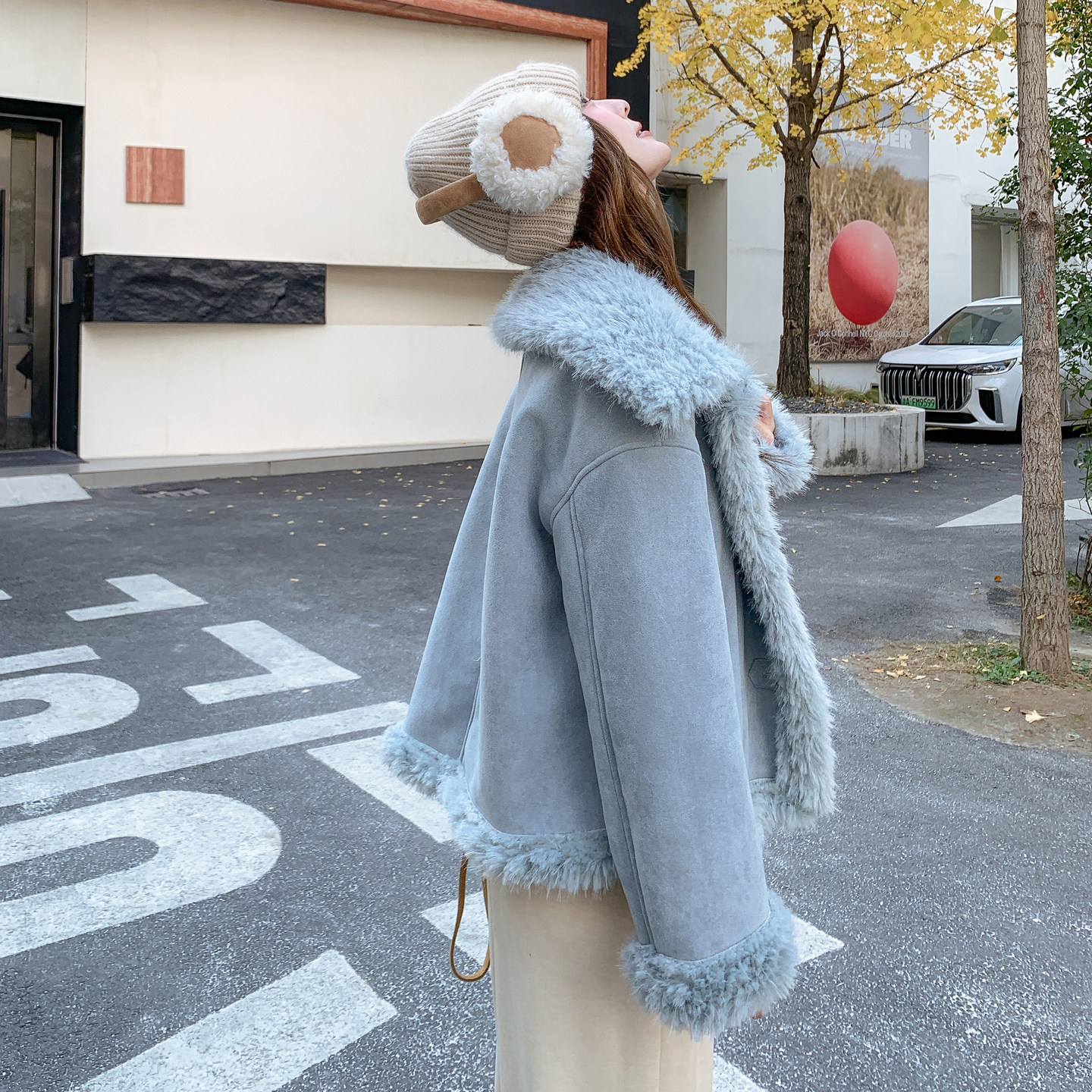 【】新品2D033-Y913-P215-K318加厚蓝色羊羔毛外套图片