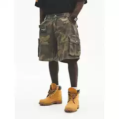 2025 Summer Camouflage Shorts Men's American Workwear Pants Washed Vintage Five-Point Shorts Loose Multi-Pocket Shorts Trendy