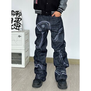2025美式高街风和平鸽刺绣牛仔裤男小众潮牌设计感宽松直筒长裤子