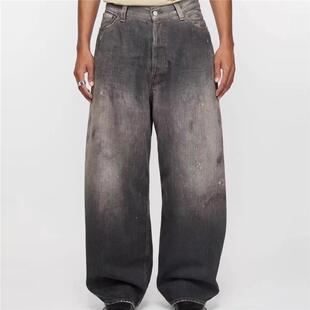 天花板！AC风格2025 2024M黑茶色泼墨阔腿水洗做旧牛仔裤baggy潮