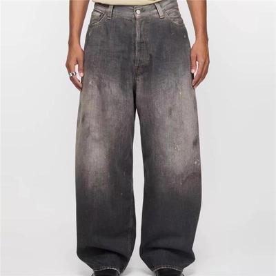 天花板！AC风格2025 2024M黑茶色泼墨阔腿水洗做旧牛仔裤baggy潮