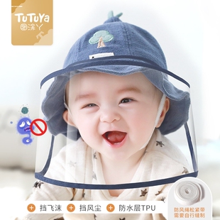 婴儿防护帽男女童可爱秋冬加绒护耳渔夫帽宝宝防疫帽可拆卸面罩潮
