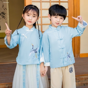 中国风女童古装 儿童汉服小学生校服男童夏装 演出服唐装 幼儿园班服