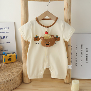 新生婴儿a类纯棉衣服夏装宝宝可爱短袖连体衣夏季薄款哈衣幼儿