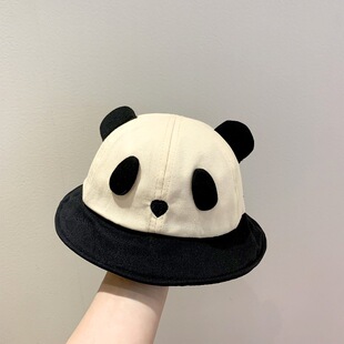 儿童超萌熊猫帽子宝宝遮阳防晒大檐渔夫帽婴幼儿可爱太阳帽男女童